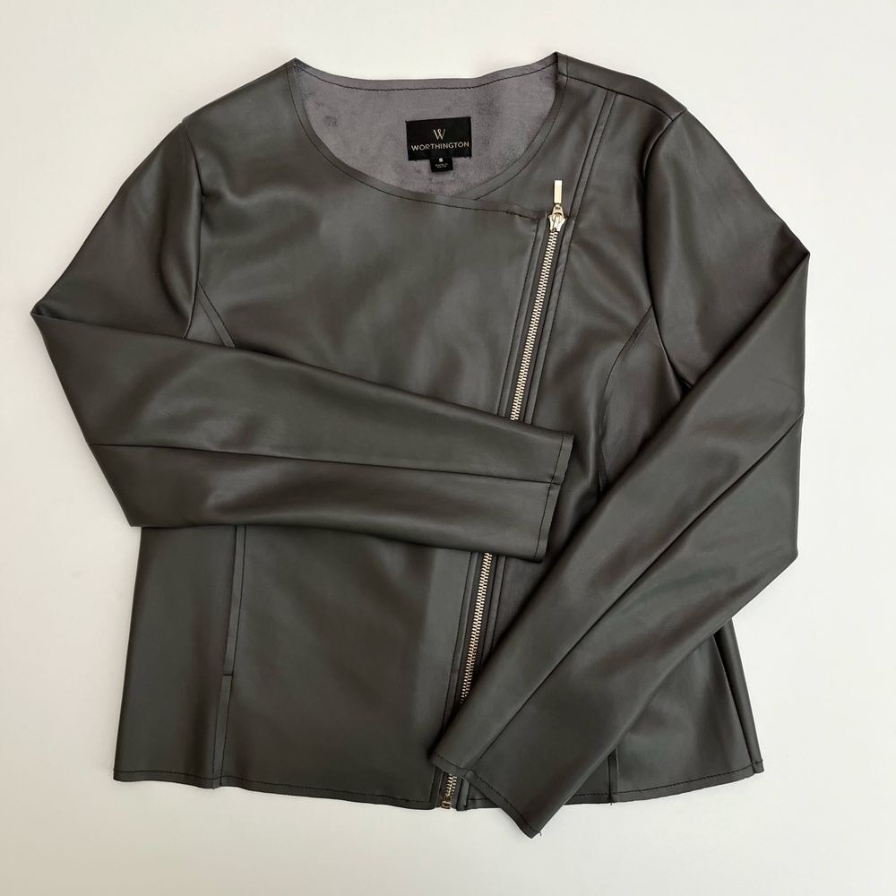 Worthington Womens Gray Moto Jacket, Worthington Moto Jackets, Lightweight M19